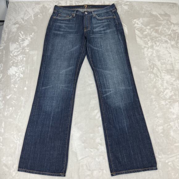 7 For All Mankind Jeans Womens 33 Blue Denim A Pocket Relaxed Y2K Western Boho - Picture 1 of 10